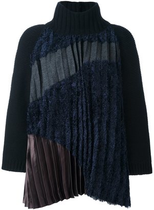 Kolor contrast panel pleated front knit top