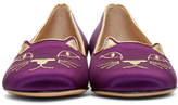 Thumbnail for your product : Charlotte Olympia SSENSE Exclusive Purple Satin Kitty Slippers