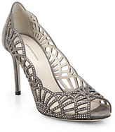Thumbnail for your product : Giorgio Armani Scalloped Suede & Crystal Peep-Toe Pumps