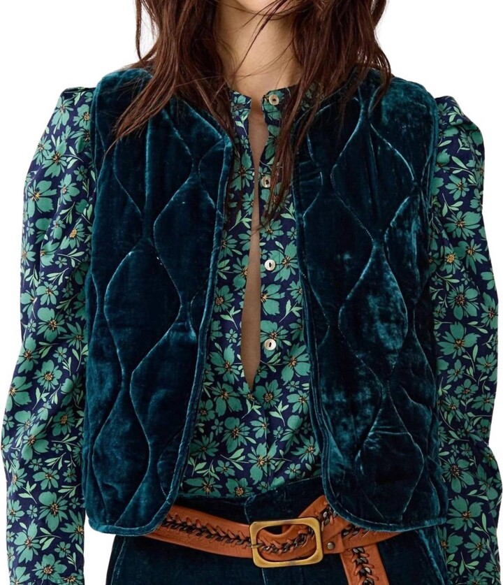 lanhtropy Waves Silk Velvet Quilted Vest In Teal