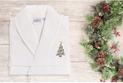 Tree Weave Embroidered 100% Turkish Cotton Waffle Bathrobe