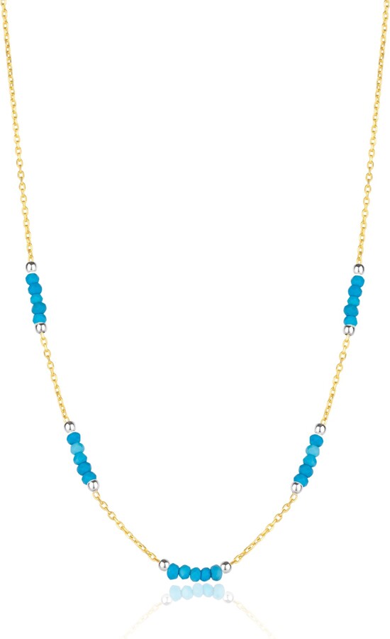 Spero London Gold / Blue Turquoise Beaded Sterling Silver Chain Necklace In Gold