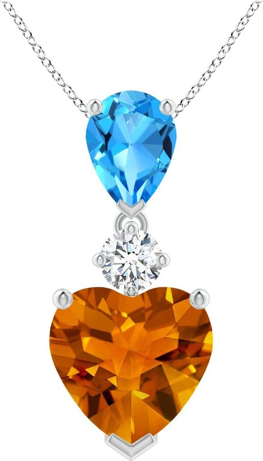 ANGARA INC. Angara Natural Heart-shaped 3.3ct Citrine & Swiss Blue Topaz Pendant In 14k Gold