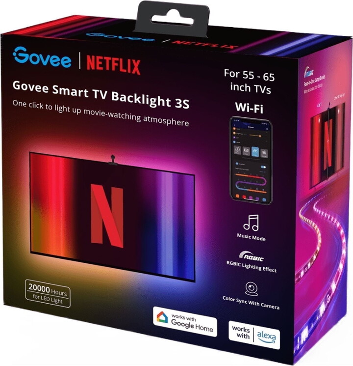Govee Netflix DreamView T3S Smart TV Backlight (11.8ft) for 55-65 inch TVs, Voice Control, Smart Camera