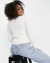 Thumbnail for your product : Morgan ribbed cardigan with button detail in white