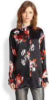 Thumbnail for your product : MSGM Floral-Print Silk Satin Shirt