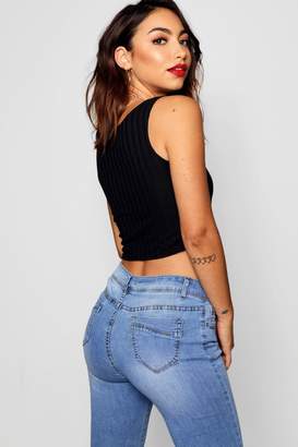 boohoo Rib Knit Button Front Crop