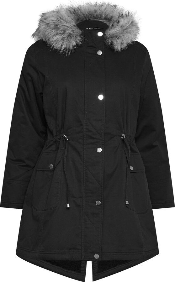 Yours Curve Faux Fur Hood Parka Coat Women's Plus Size Curve