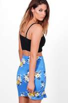 Thumbnail for your product : boohoo Piah Oriental Floral Ruffle Front Mini Skirt