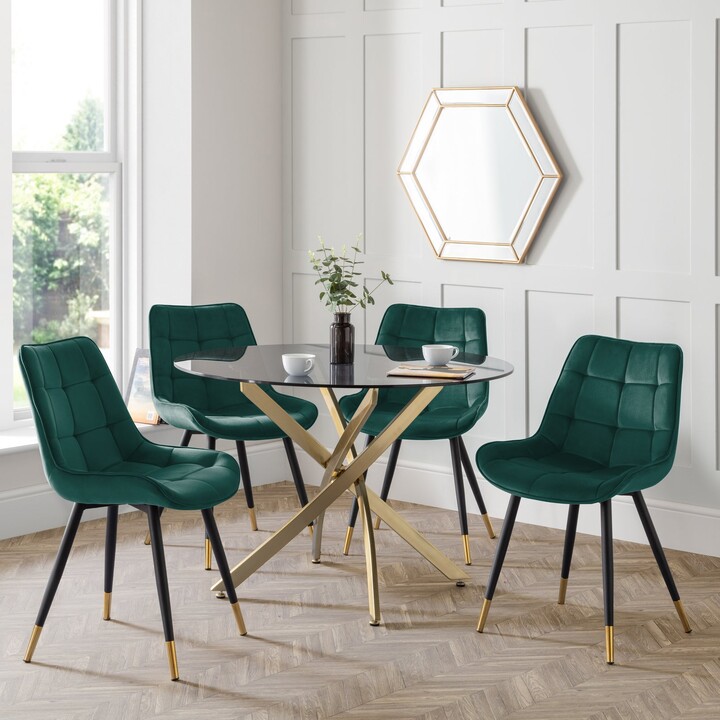 Dunelm Montero Round Dining Table with 4 Hadid Chairs, Glass Green