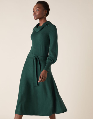 Monsoon Cowl Neck Belted Knit Dress Teal