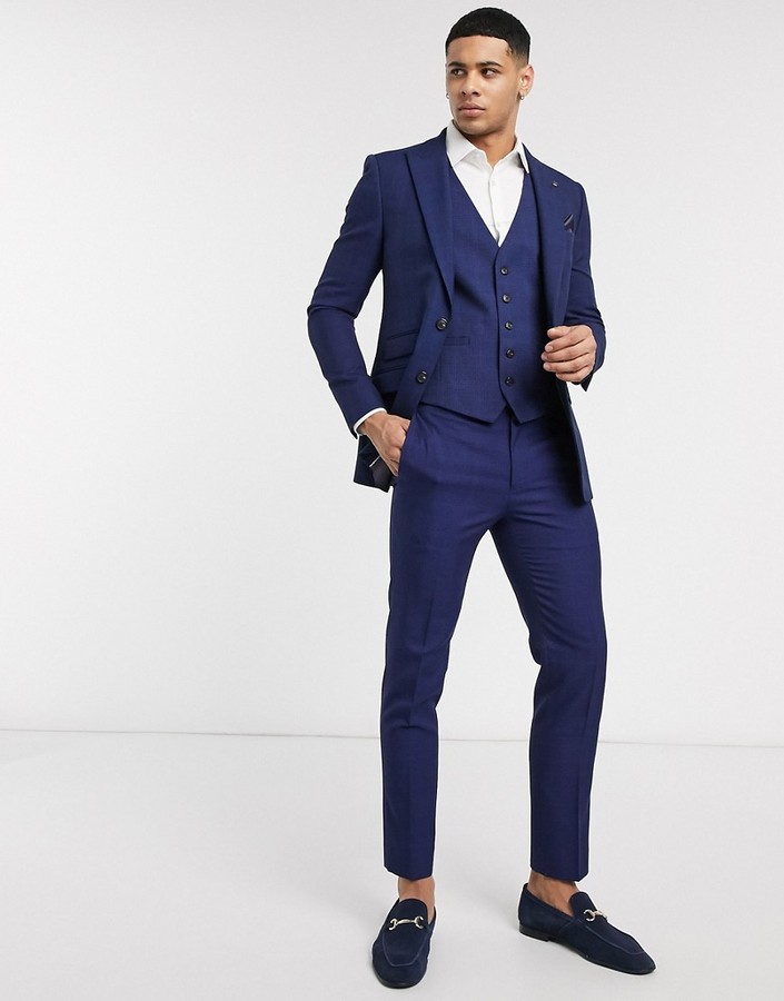 Burton Menswear skinny suit trousers in navy check - ShopStyle