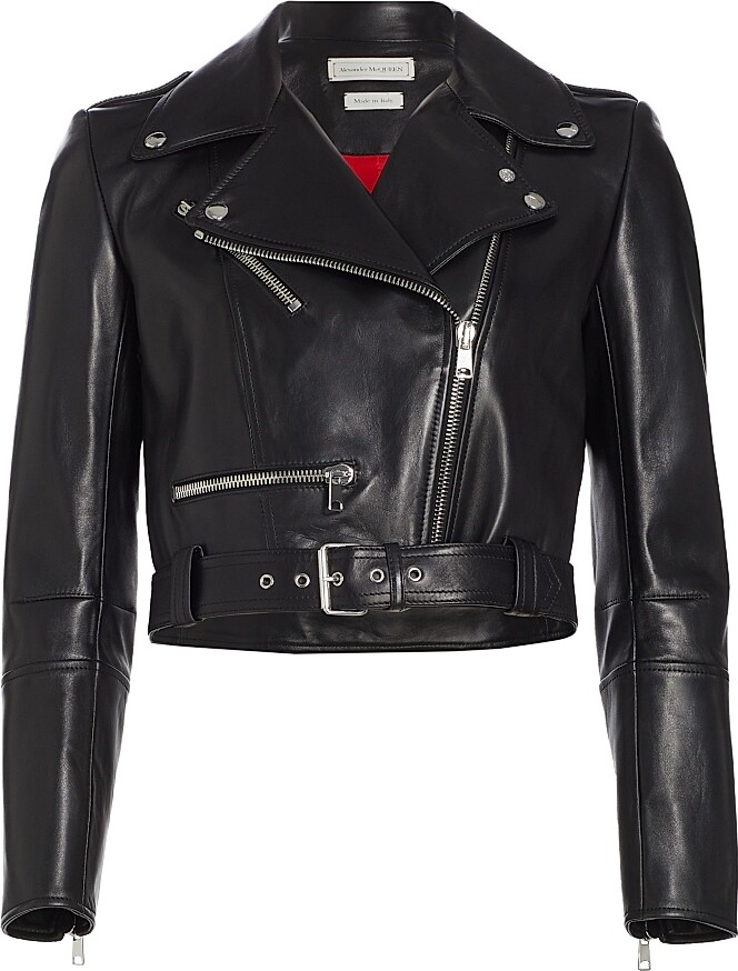 Alexander McQueen Women's Leather Crop Biker Jacket - Black - Size 4