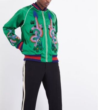 Gucci Dragon embroidered silk bomber jacket