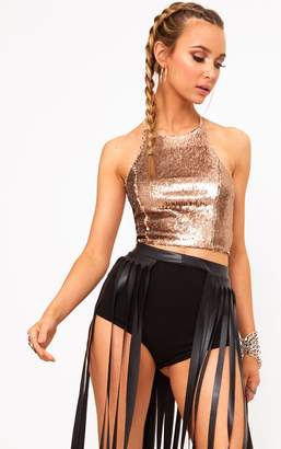 PrettyLittleThing Gold Sequin Backless Crop Top