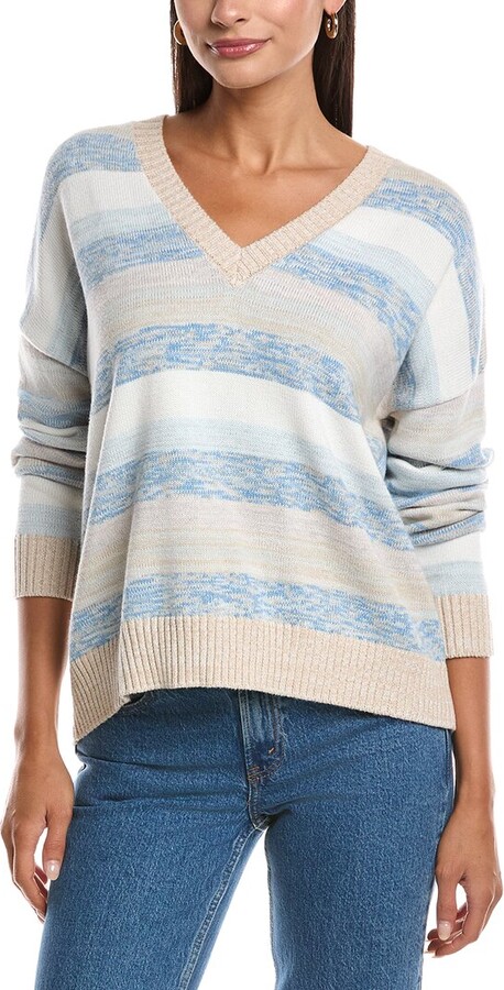 Minnie Rose Marl Stripe Boxy Cashmere-Blend Sweater