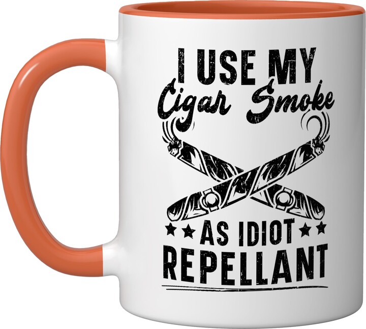 Cigarette Cigar Tobacco Smoking SteMi Apparel Cigar Smoking Tobacco Smoke Cigarette Smoker Cigar Lover Ceramic Mug, Orange/White