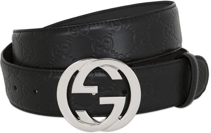 gucci logo embossed leather belt