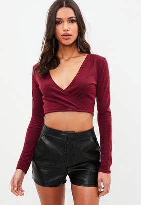 Missguided Burgundy Wrap Front Crop Top, Red