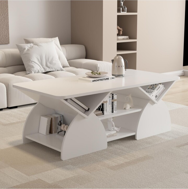 Streamdale Furniture Engineered Wood Rounded Corner Rectangular Coffee Table with Storage