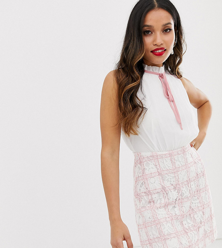 Paper Dolls Petite 2 in 1 mini dress with chiffon top and checked skirt in  pink - ShopStyle