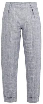 MAISON KITSUNÉ Checked Linen Cropped Trousers - Mens - Blue