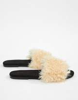 Thumbnail for your product : ASOS Design Fuzz Wide Fit Faux Fur Sliders