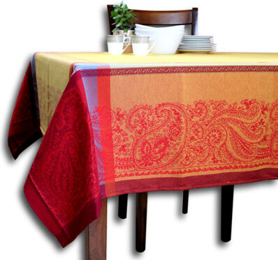 Wipeable Stain Resistant Polytetrafluoroethylene Coated Provencal Jacquard Cotton Paisley Tablecloth