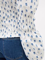 Thumbnail for your product : Shrimps Antoon Floral-print Shirred Cotton-poplin Top - Ivory Multi