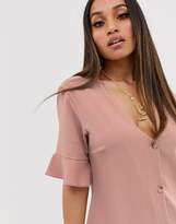 Thumbnail for your product : PrettyLittleThing Petite Petite mini dress with button through in dusty pink