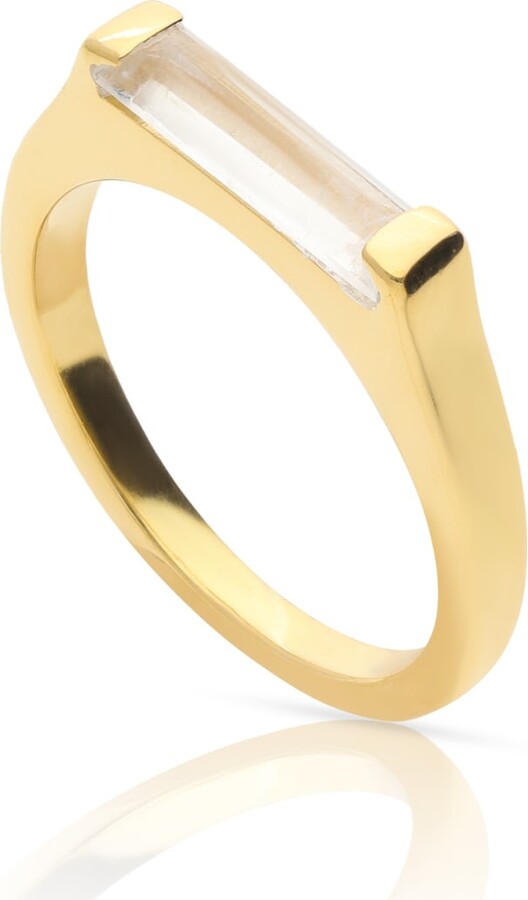 Preeti Sandhu Gold / White 14K Gold Plated Slim Stacking Ring - Moonstone