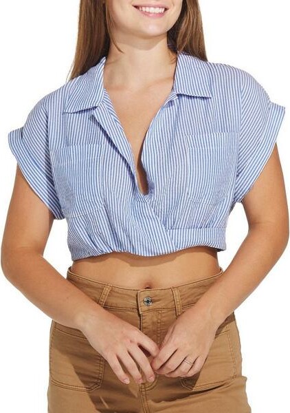Double Zero Women's Striped Crop Top Large Blue White