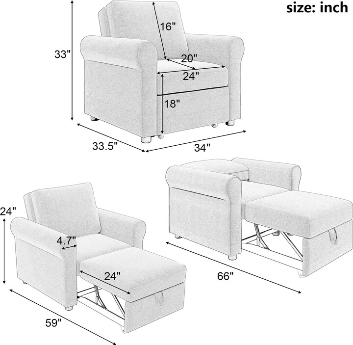 Green Scenic 3in1 Sofa Bed Chair, Convertible Sleeper, Adjust