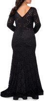 Thumbnail for your product : La Femme Plus Size V-Neck Long-Sleeve Sheer Back Lace Gown
