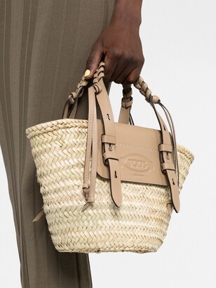 Tod's Medium Leather-Trim Straw Tote Bag - ShopStyle