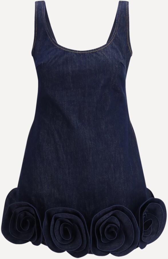 Self-Portrait Denim 3d Flower mini Dress