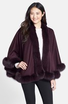 Thumbnail for your product : Sofia Cashmere Genuine Fox Fur Trim Short Cashmere Cape