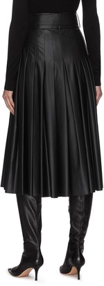 Equil Belted Pleat Midi Faux Leather Skirt