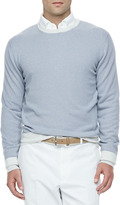Thumbnail for your product : Loro Piana Westport Striped Cashmere Crewneck Sweater, Blue Shadow/White