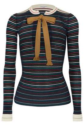 Sonia Rykiel Bow-Detailed Striped Cotton-Blend Sweater