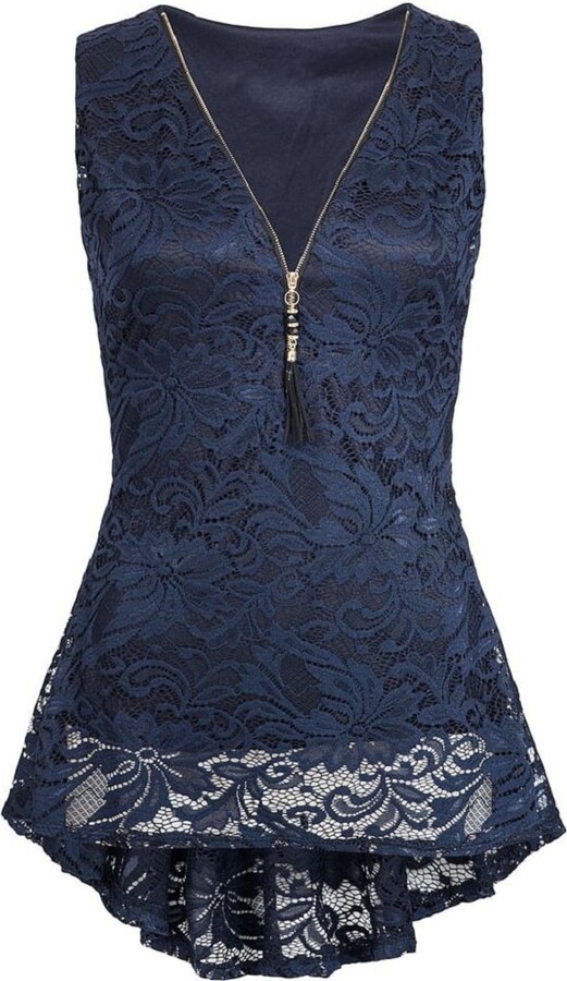 lace zip front blouse