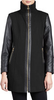 Thumbnail for your product : MICHAEL Michael Kors Faux-Leather-Sleeve Felt Coat