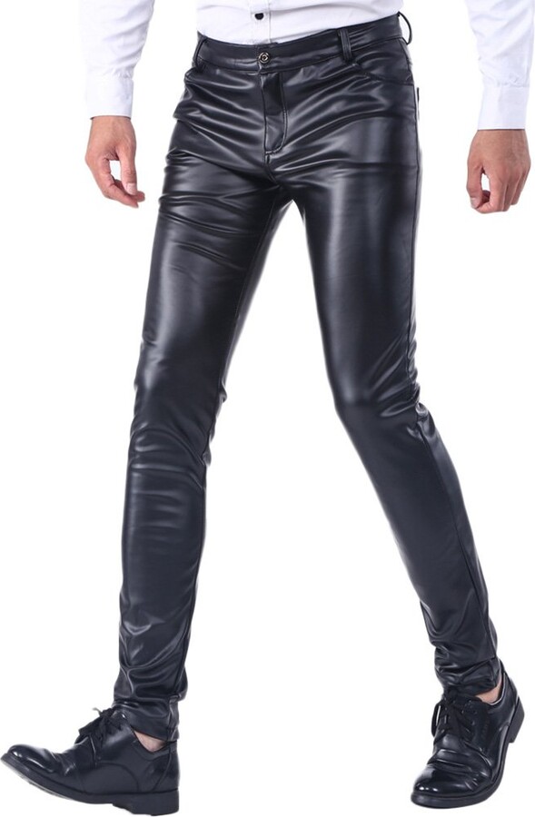 Mens Punk Leather pants Casual Motorbike Western style Slim fit Trouser Outdoor