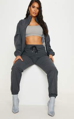 PrettyLittleThing Charcoal Shell Tracksuit Zip Up Top