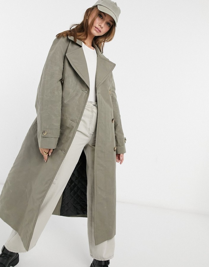 ASOS DESIGN trench coat with contrast stitching in sage - ShopStyle