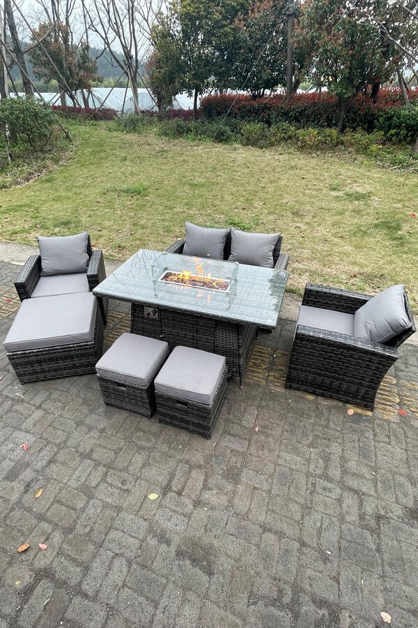 Fimous Rattan Outdoor Furniture Gas Fire Pit Rectangle Dining Table Gas Heate ShopStyle