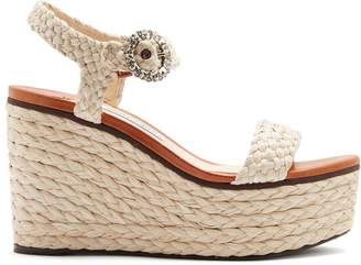 Jimmy Choo Nylah 100 crystal-buckle raffia platform sandals