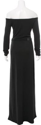 Halston Off-the-Shoulder Long Sleeve Gown