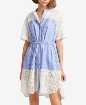 French Connection Adena Cotton Striped & Lace Shirtdress