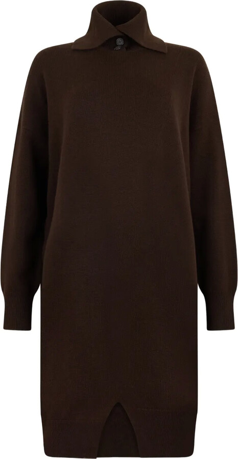 Malo Button-Collar Midi Dress